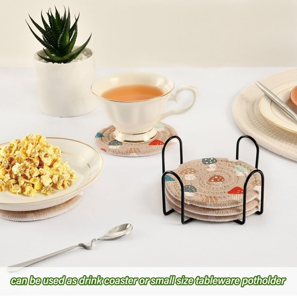 Decorative Beige Coaster Set with Holder - Picture 6 of 10